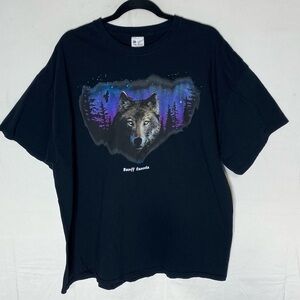 Gildan Heavy Cotton Black Banff T Shirt W Wolf & Aurora Graphic 2XL